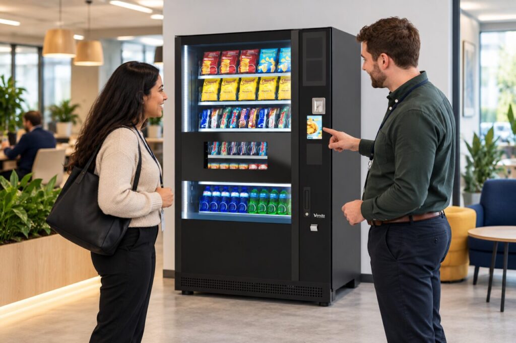 Colleague introduces a new starter to the office vending machine