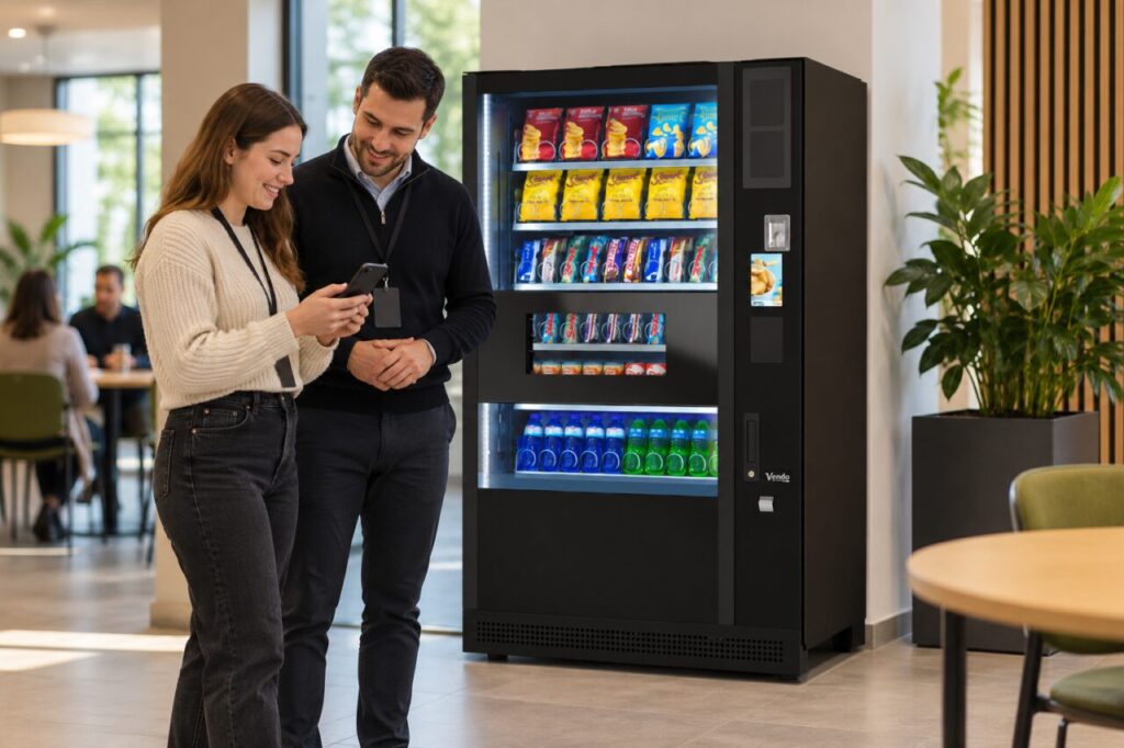 Customer checks receipt information on a phone with a vending host