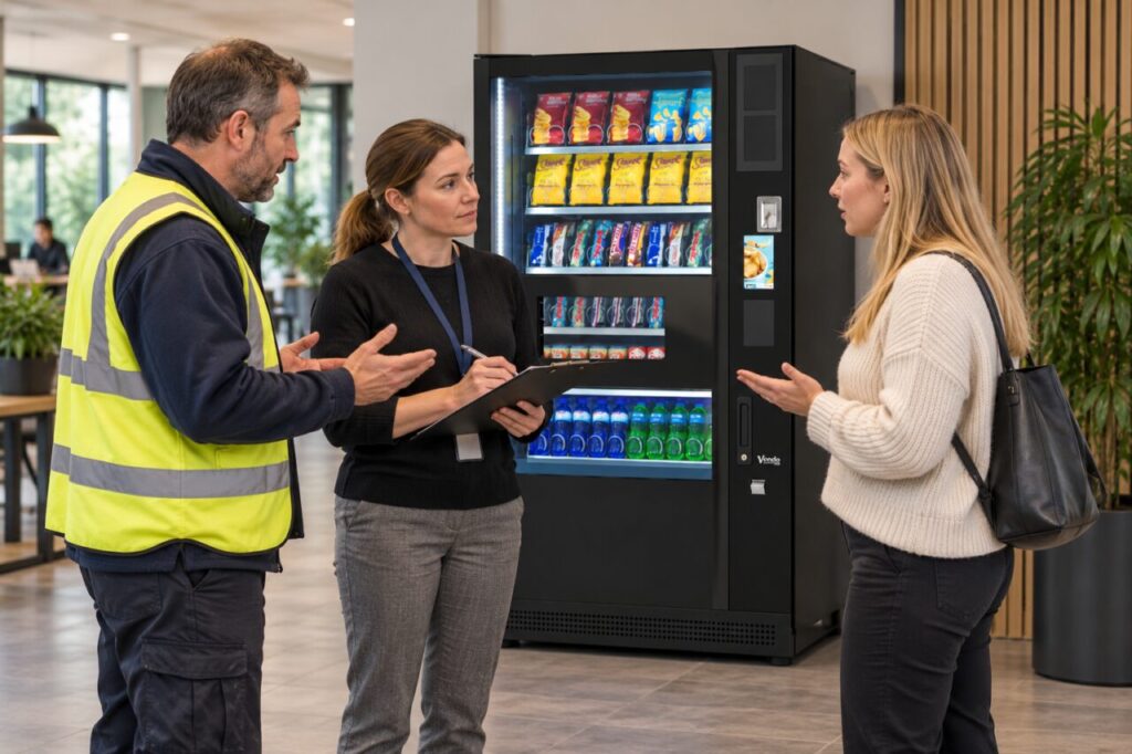 Host records two witness accounts beside a vending machine