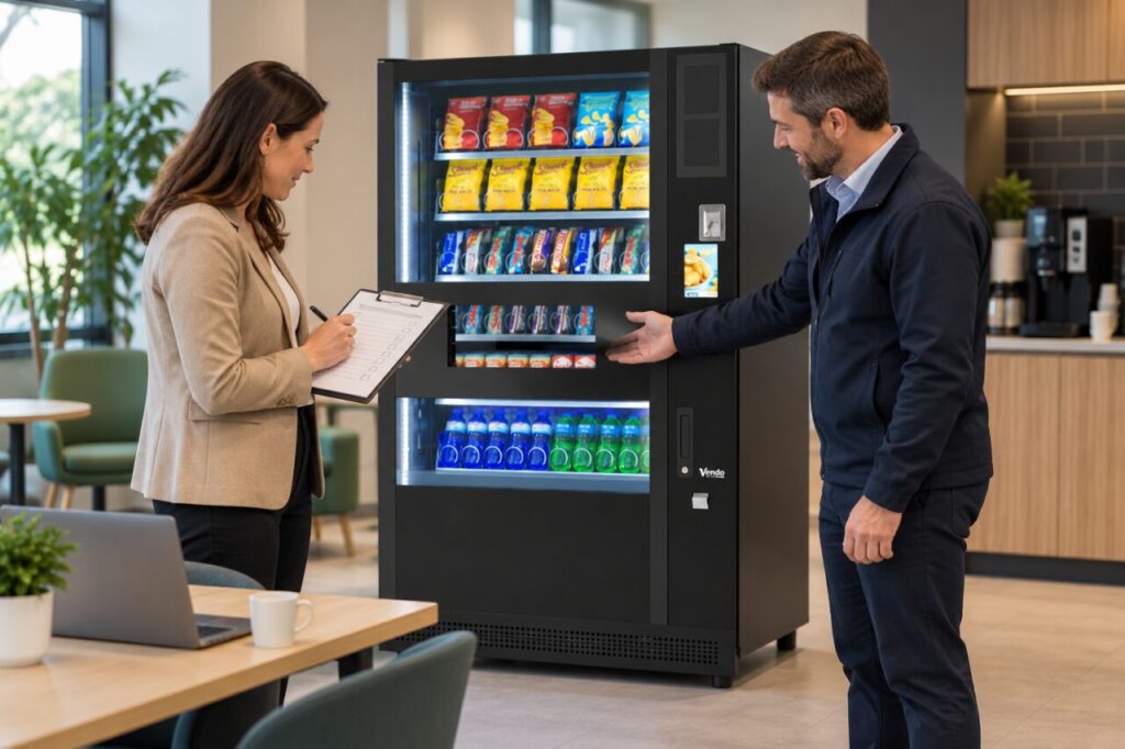 Buyer records a structured vending demonstration checklist