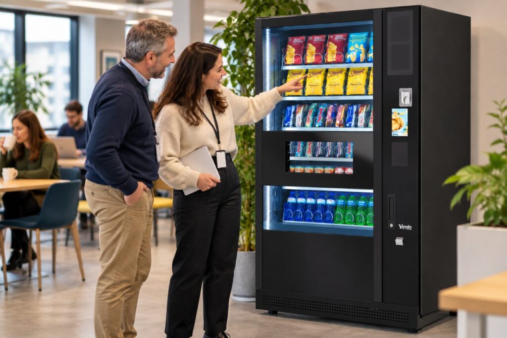 Customer asks a host to identify a visible vending snack