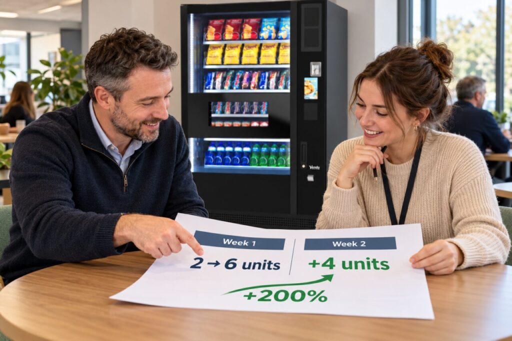Operator compares small unit counts in a vending sales report