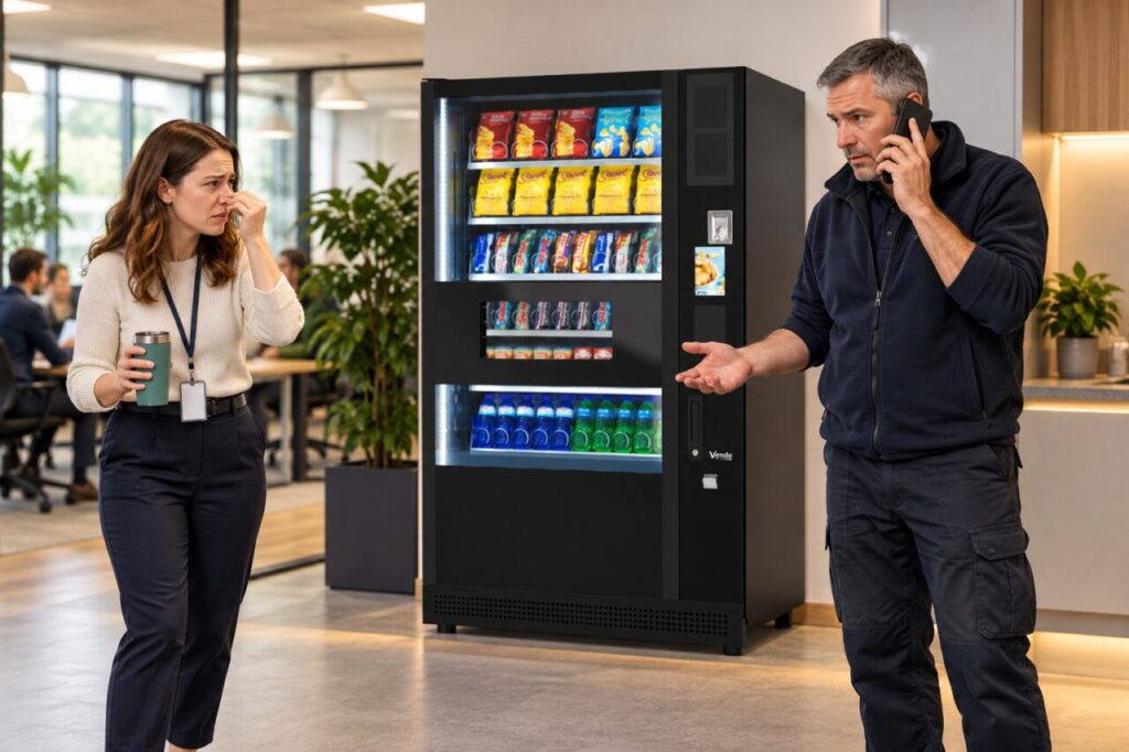Customer reports an unusual smell while a host phones vending support