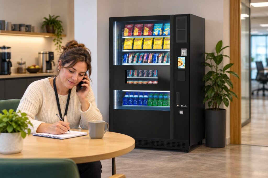 Host records the next steps from a vending support call